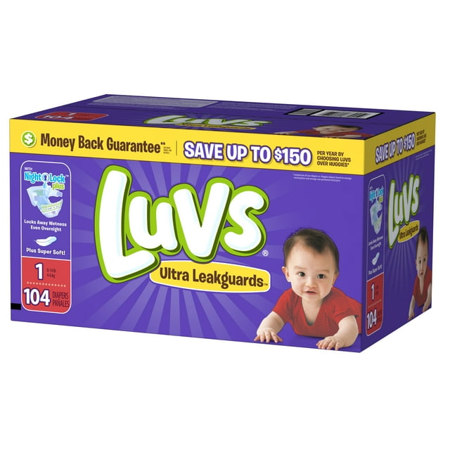 Luvs Pañales Ultra Leakguards para Recién Nacidos, Tamaño 1, 104 Unidades Luvs