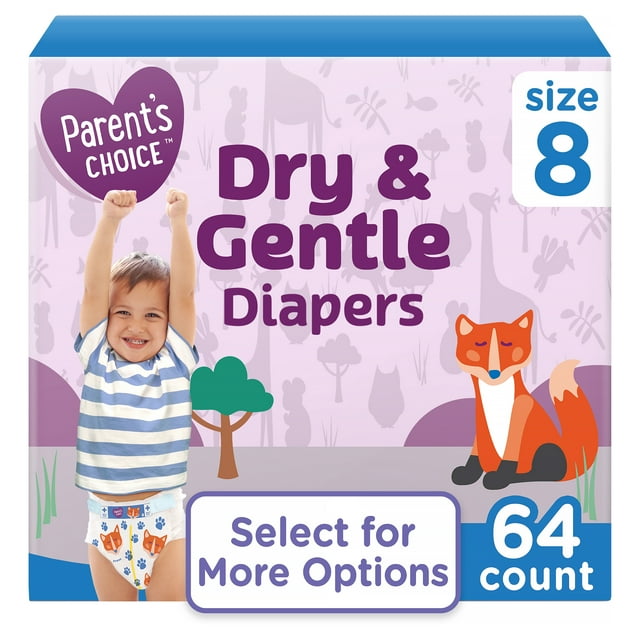 Parent's Choice Dry & Gentle Diapers Size 8, 64 Count (Select for More Options) Parent's Choice