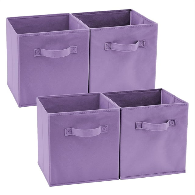 EZOWare Set of 4 Foldable Fabric Basket Bins, Collapsible Storage Organizer Cube 10.5 x 10.5 x 11 inch for Nursery, Playroom, Kids, Living Room - (Kale Green) EZOWare