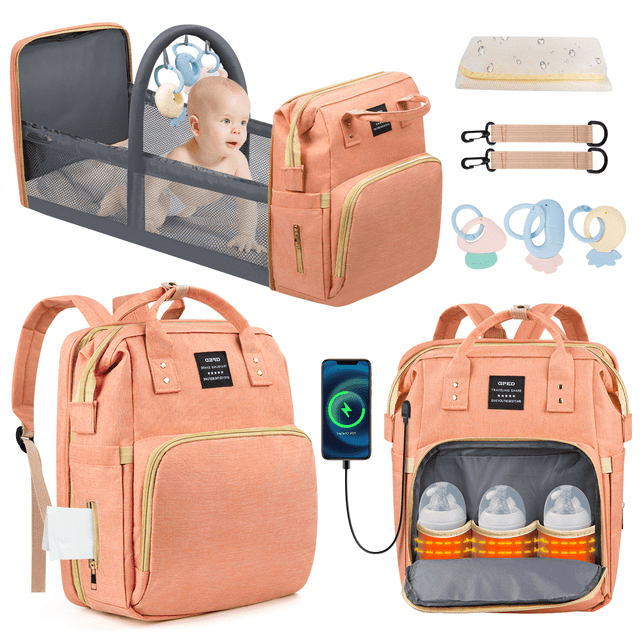 Diaper Bag Backpack - Tote - Multi function Waterproof Diaper Bag, Travel Essentials Baby Bag with Changing Pad, Stroller Straps & Pacifier Case - Unisex, Black GPED