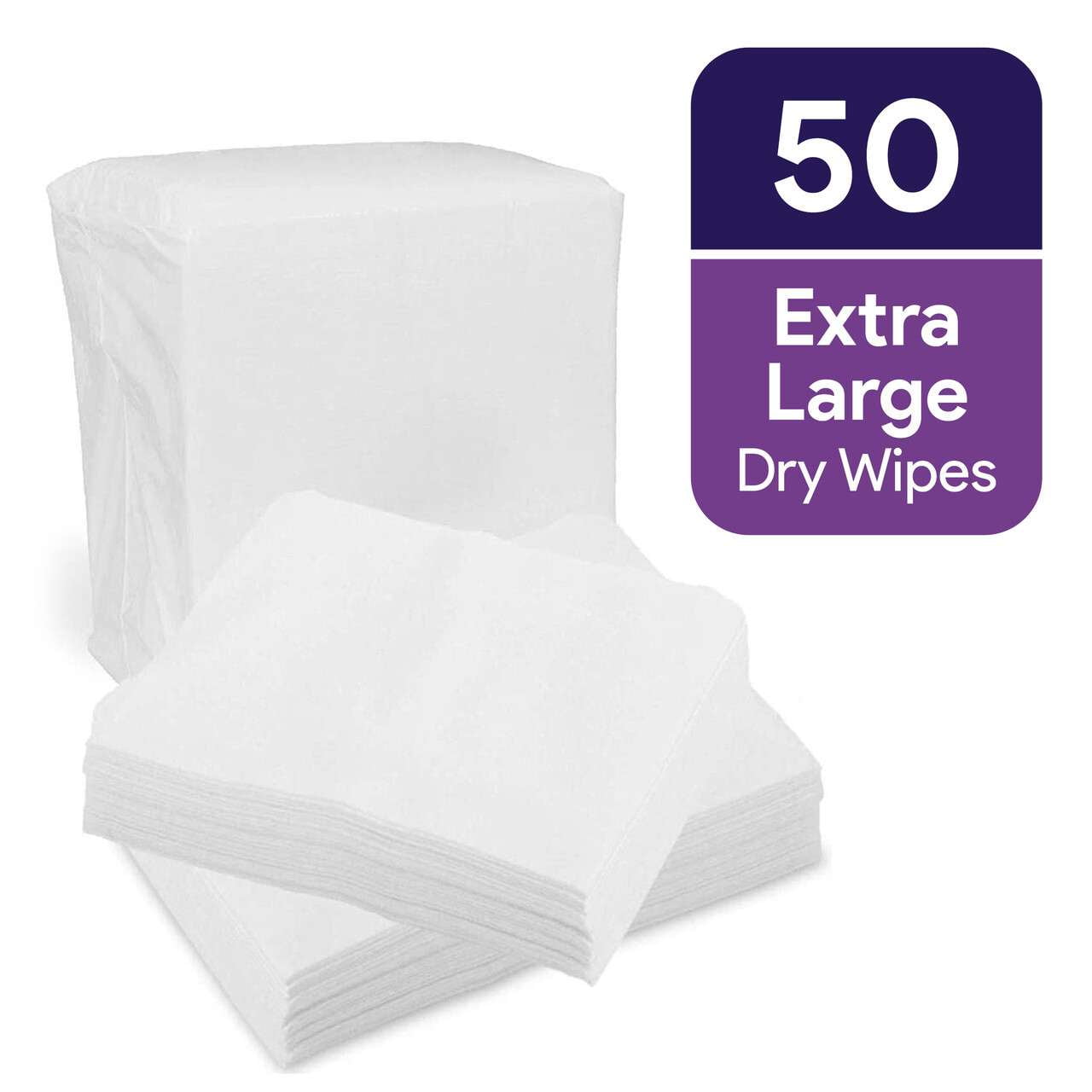 ProHeal Disposable XL Dry Wipes, 50 Pack – Ultra Soft Non-Moistened Cleansing Cloths for Adults, Incontinence, Baby Care, Makeup Removal ProHeal