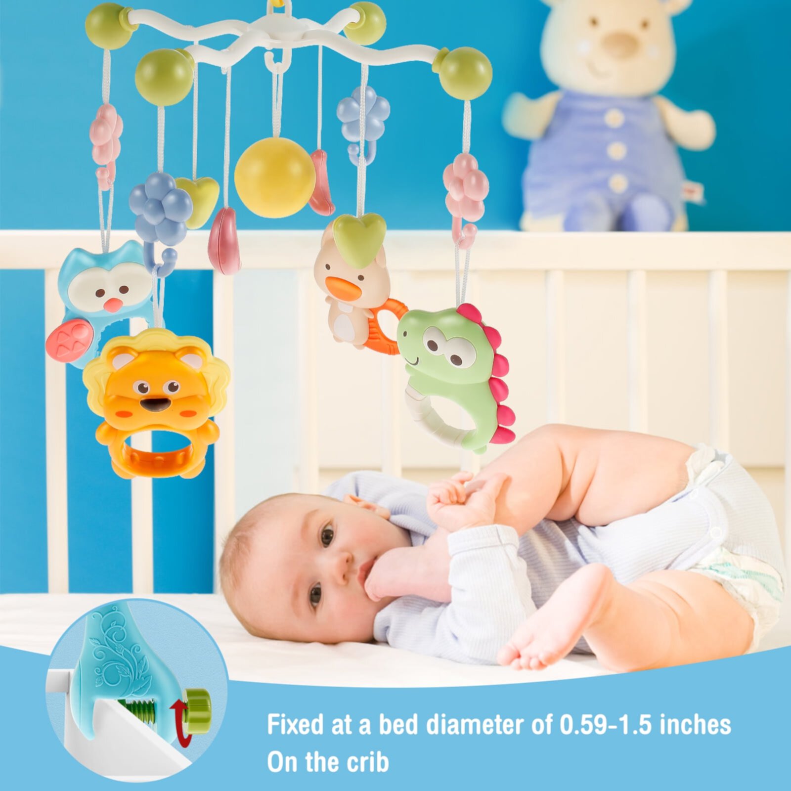 Keyohome Baby Crib Mobile Toys,Crib Music Mobile Hanging Toys with Light,Hanging Rotating Rattles for Newborn 0-18 Months,18.89 x 15.74inch Keyohome