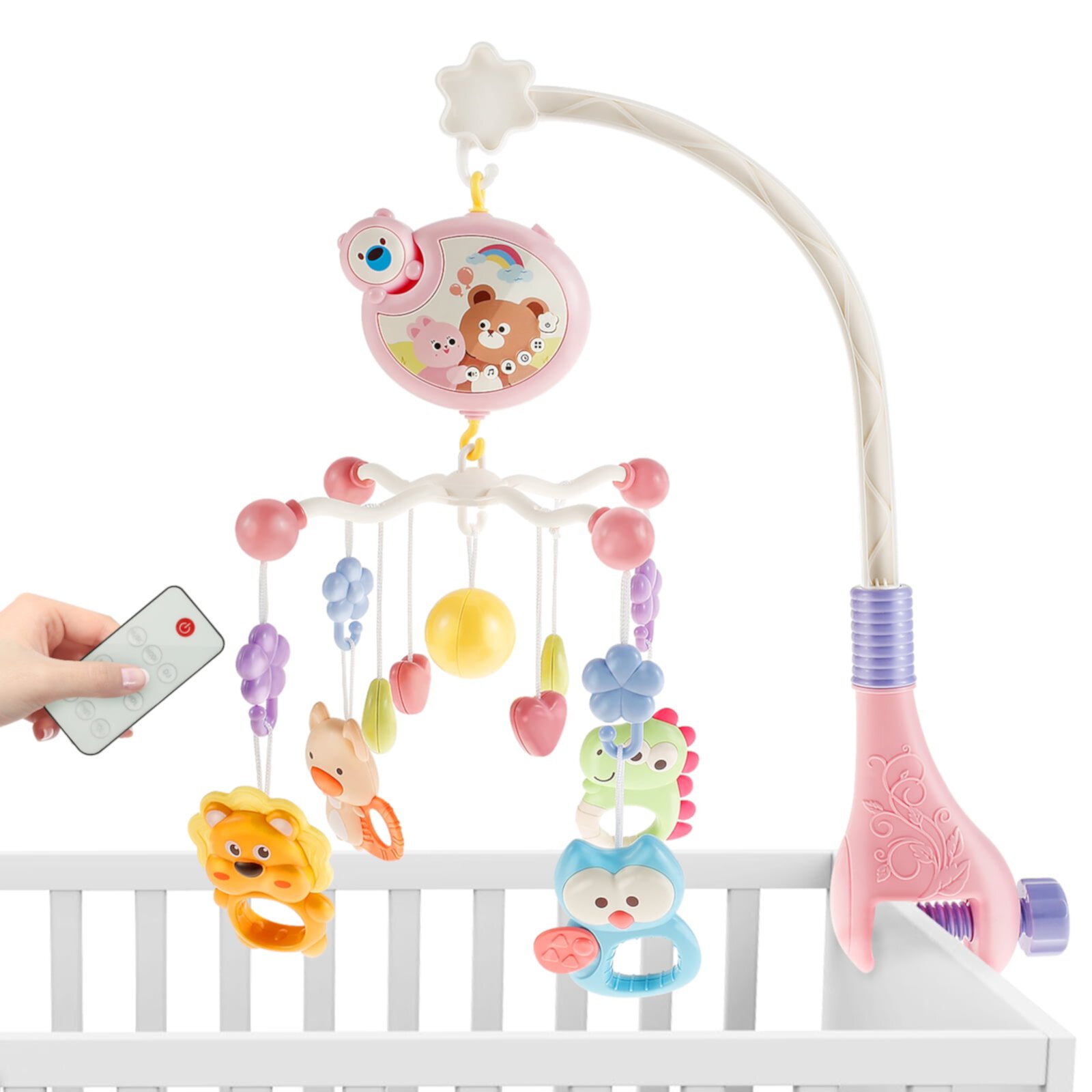 GHOJET Baby Crib Mobile with Music and Light,Cute Crib Mobile Toys with Remote Control 360° Rotation Baby Musical Crib Mobile with Removable Music Box and Rattle 433 Songs for Baby Newborns Daruoand