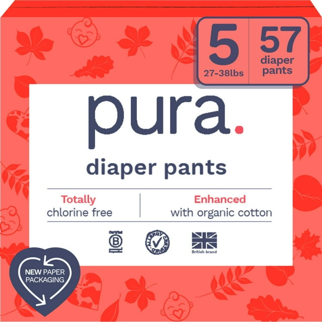 Pura Pull-On Diaper Pants with 360 Degree Stretchy Waistband, Size 5, 57 Count (Choose Your Size and Count) Visit the Pura Store