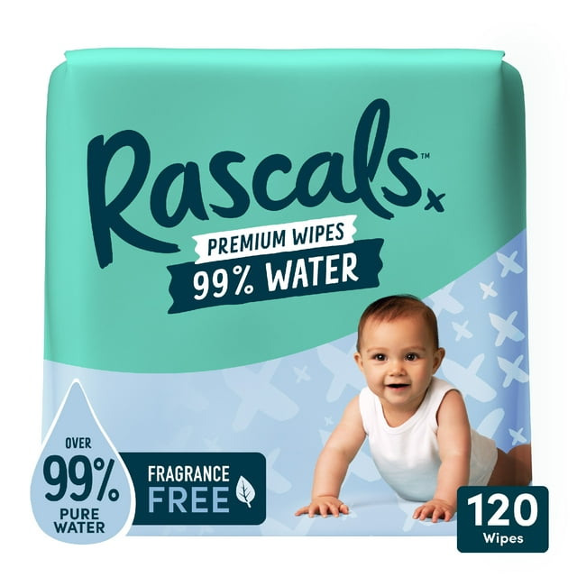 Rascals 99% Water Baby Wipes, 120 Count (Select for More Options) Rascals