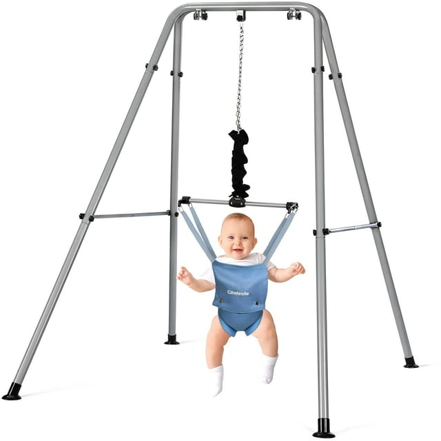 2 in 1 Baby Jumper, with Strong Support Stand and Baby Walking Harness Function (Blue) Cowiewie