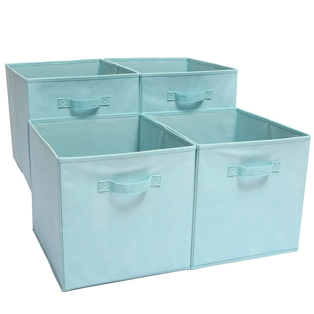 EZOWare Set of 4 Foldable Fabric Basket Bins, Collapsible Storage Organizer Cube 10.5 x 10.5 x 11 inch for Nursery, Playroom, Kids, Living Room - (Kale Green) EZOWare