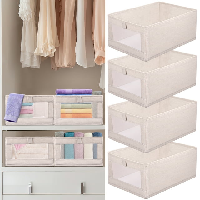 Linen Closet Organizers and Storage, Foldable Closet Storage Bins with Clear Window, Linen Closet Baskets for Closet Organization Xiyztok