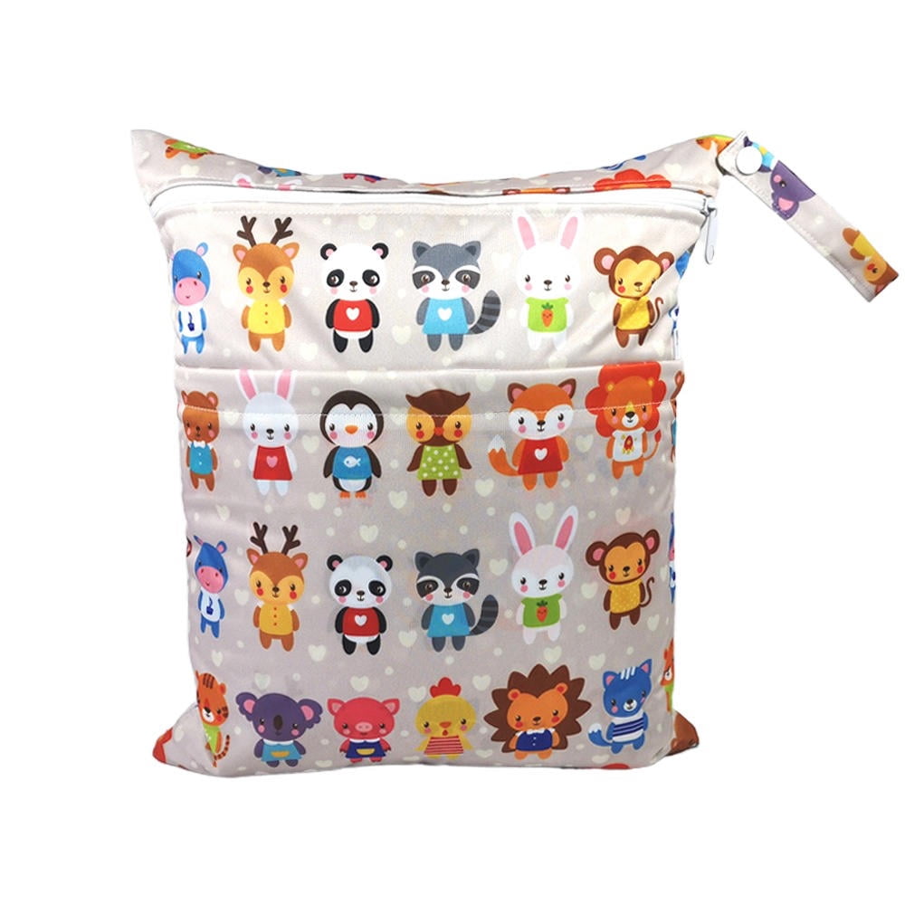 Cartoon Printed Baby Double Zipper Diaper Bag Washable Diaper Bag Disposal Bag MAOKA