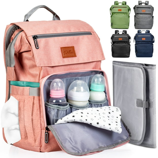 PILLANI Mochila para Pañales de Bebé, Bolsa para Bebés para Niños y Niñas, Mochila para Pañales, Bolsas Grandes para Pañales de Viaje con Cambiador, Búsqueda de Registro de Bebé y Regalos de Ducha, Elementos Esenciales y Artículos para Recién Nacidos para Mamá PILLANI