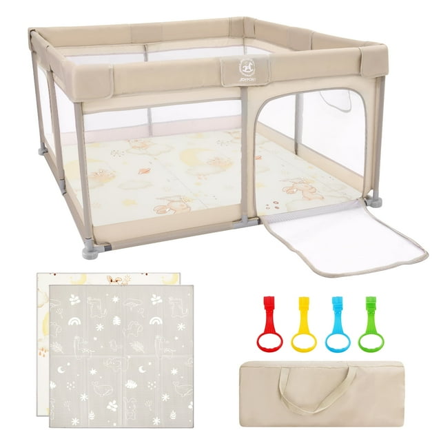 Joypony 4-in-1 Baby Playpen with Mat: Large Fence for Babies and Toddlers, Breathable Mesh, Anti-Slip Base - 50x50x27 inches Joypony