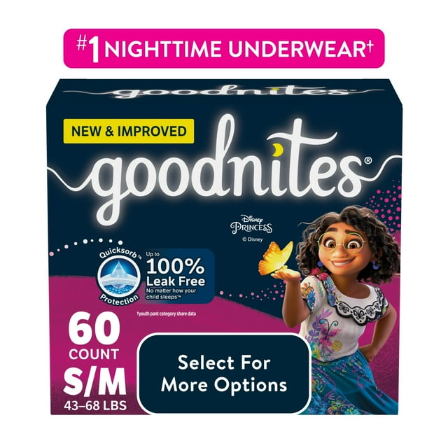 Goodnites Bedwetting Underwear for Girls, S/M (43-68 lbs), 60 Ct (Select for More) GoodNites