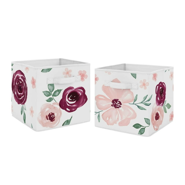 Watercolor Floral Burgundy Wine and Pink Fabric Storage Bin (Set of 2) by Sweet Jojo Designs Sweet Jojo Designs