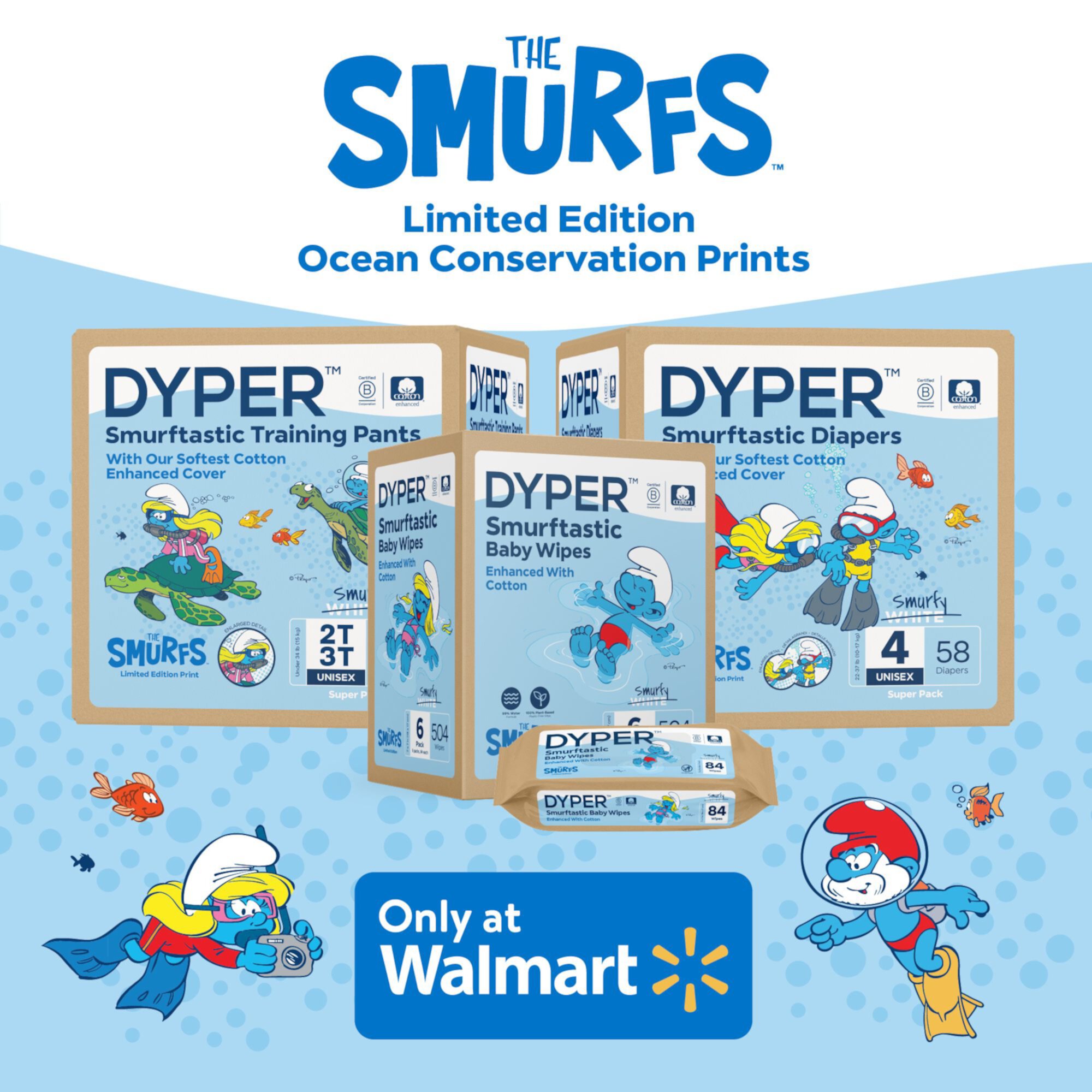 DYPER Cotton-Enhanced Diapers Smurfs Edition, Size 1, 76 Count (Select for More Options) DYPER