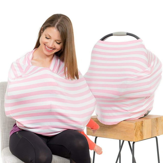 Amerteer Infant Nursing Cover for Car Seat, Multi Use, Pink and White Stripes Amerteer