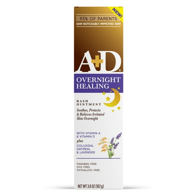 A+D Overnight Healing Diaper Rash Ointment for Baby, Soothes, Protects & Relieves Overnight, 3.6oz A+D