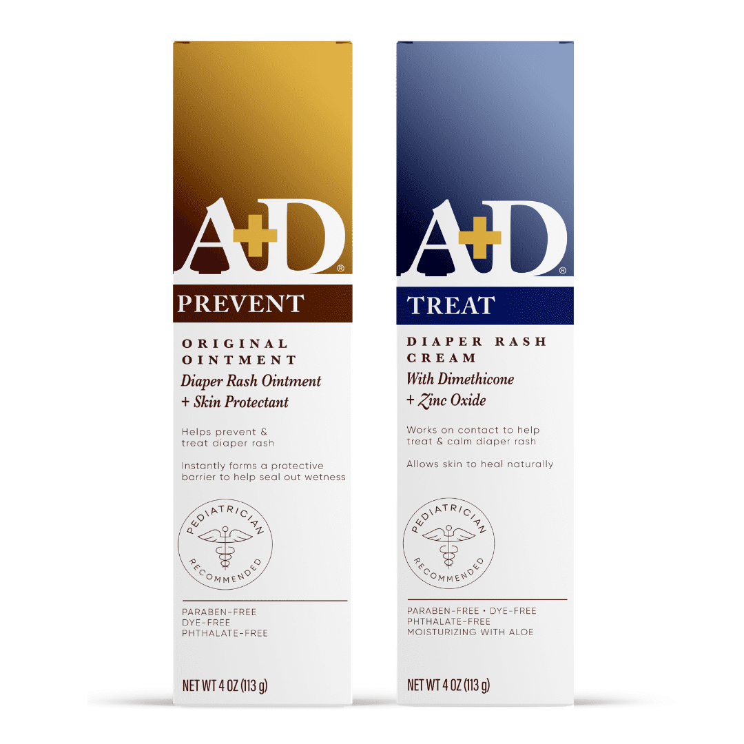 A+D Original Diaper Rash Ointment + A+D Zinc Oxide Diaper Rash Cream 4 oz. Variety Pack - Prevents & Treats Diaper Rash, Moisturizing Skin Protectant with Vitamins A & D A+D