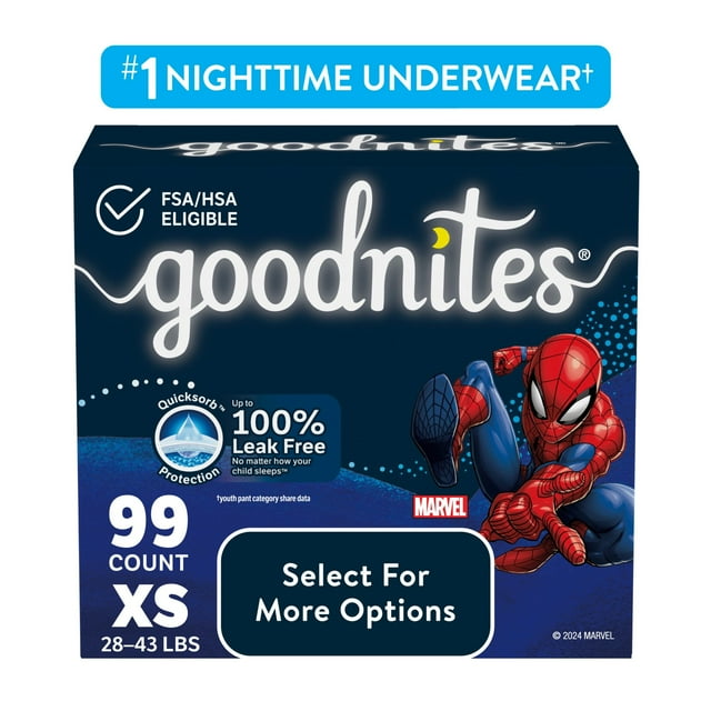 Goodnites Bedwetting Underwear for Boys, XS (28-43 lbs), 99 Ct (Select for More) GoodNites