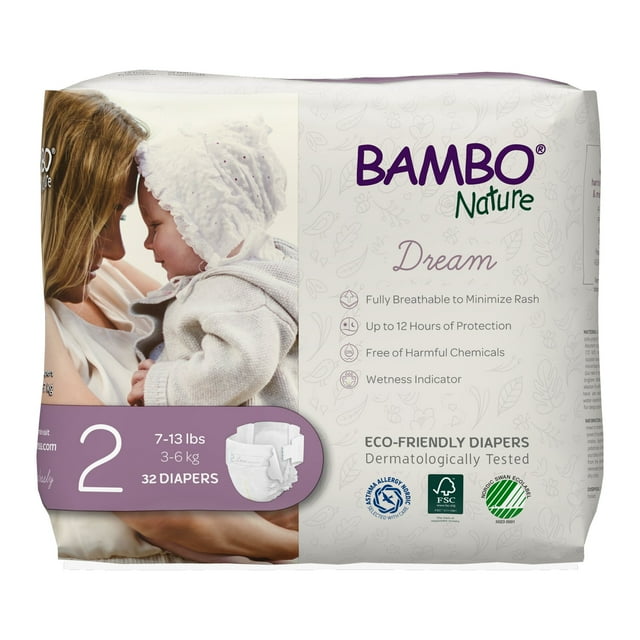 Подгузники Bambo Nature, одноразовые, экологически чистые, размер 2, 7-13 фунтов, 384 шт. Bambo Nature