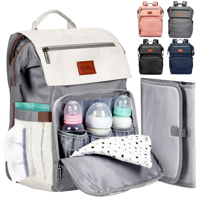 PILLANI Mochila para Pañales de Bebé, Bolsa para Bebés para Niños y Niñas, Mochila para Pañales, Bolsas Grandes para Pañales de Viaje con Cambiador, Regalos de Búsqueda y Ducha para Registro de Bebés, Elementos Esenciales para Recién Nacidos y Artículos para Mamá PILLANI