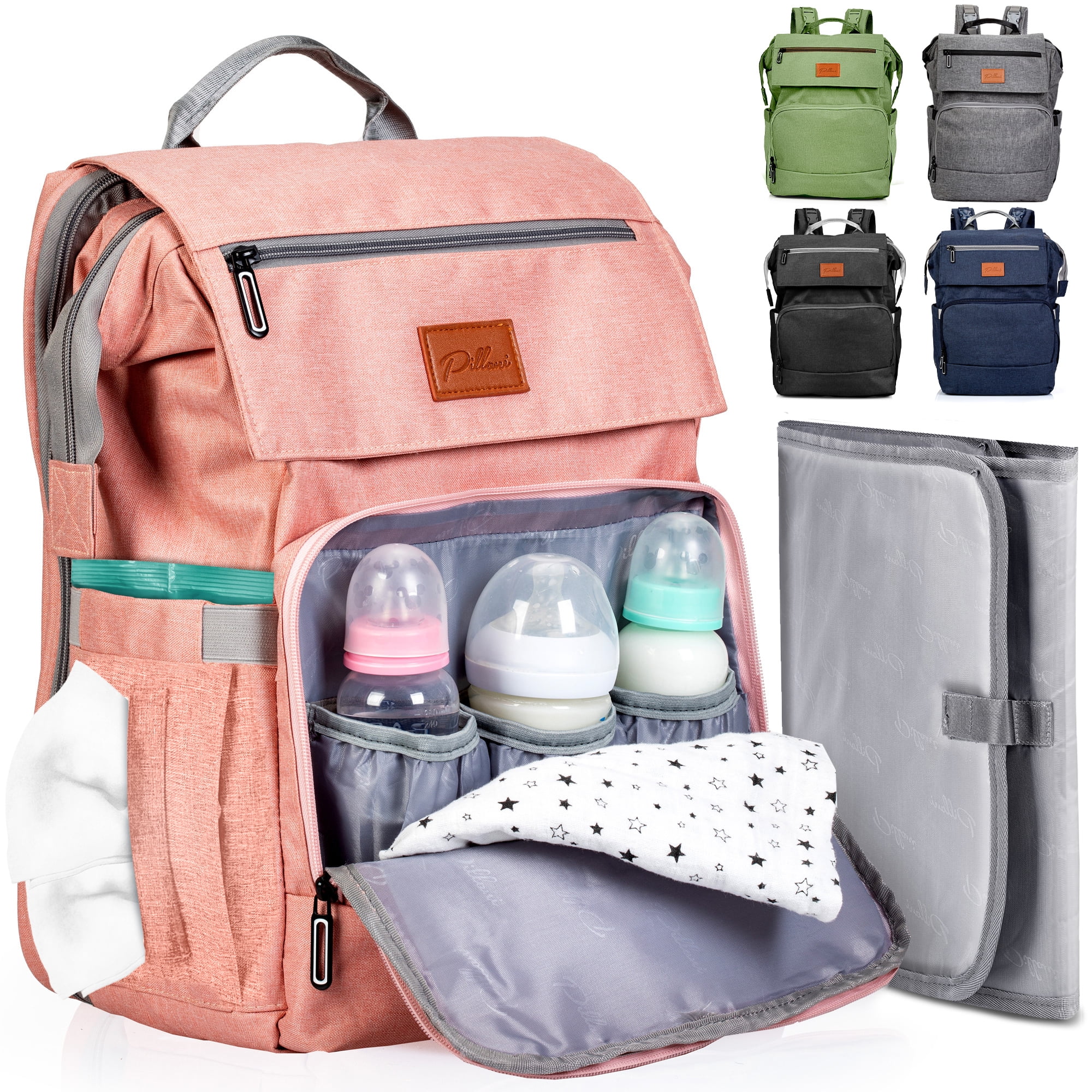 PILLANI Baby Diaper Bag Backpack - Baby Bag for Girls, Diaper Backpack - Large Diaper Bags for Baby Girl w/Changing Pad, Baby Registry Search & Shower Gifts, Newborn Essentials & Items for Mom PILLANI