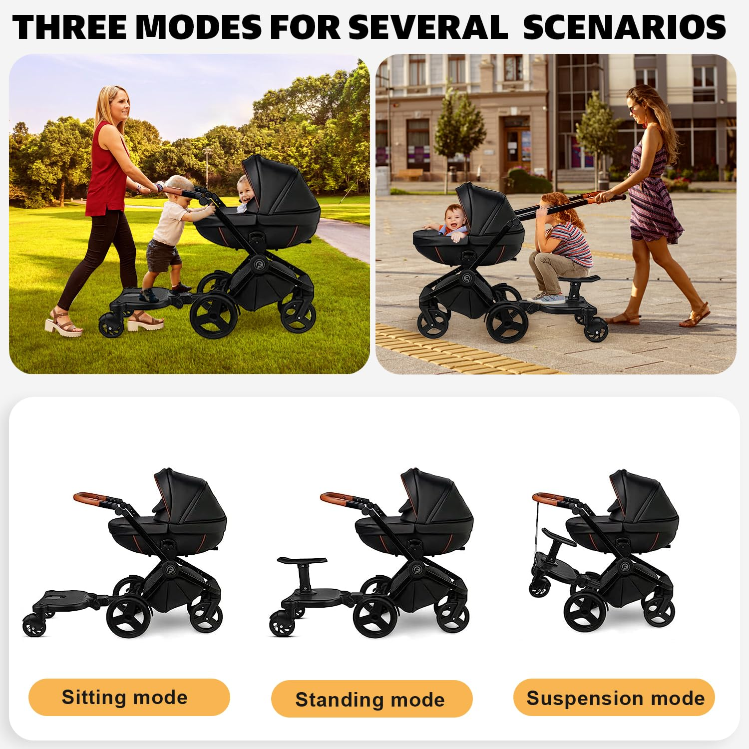 Yolispa Universal Stroller Board, 2 In 1 Stroller Ride Board Buggy Wheeled Board Seat Pedal Buggy Board with Seat Auxiliary Pedal Adapter Pushchair Connector Anti-Slip, Max Load 55lbs Yolispa