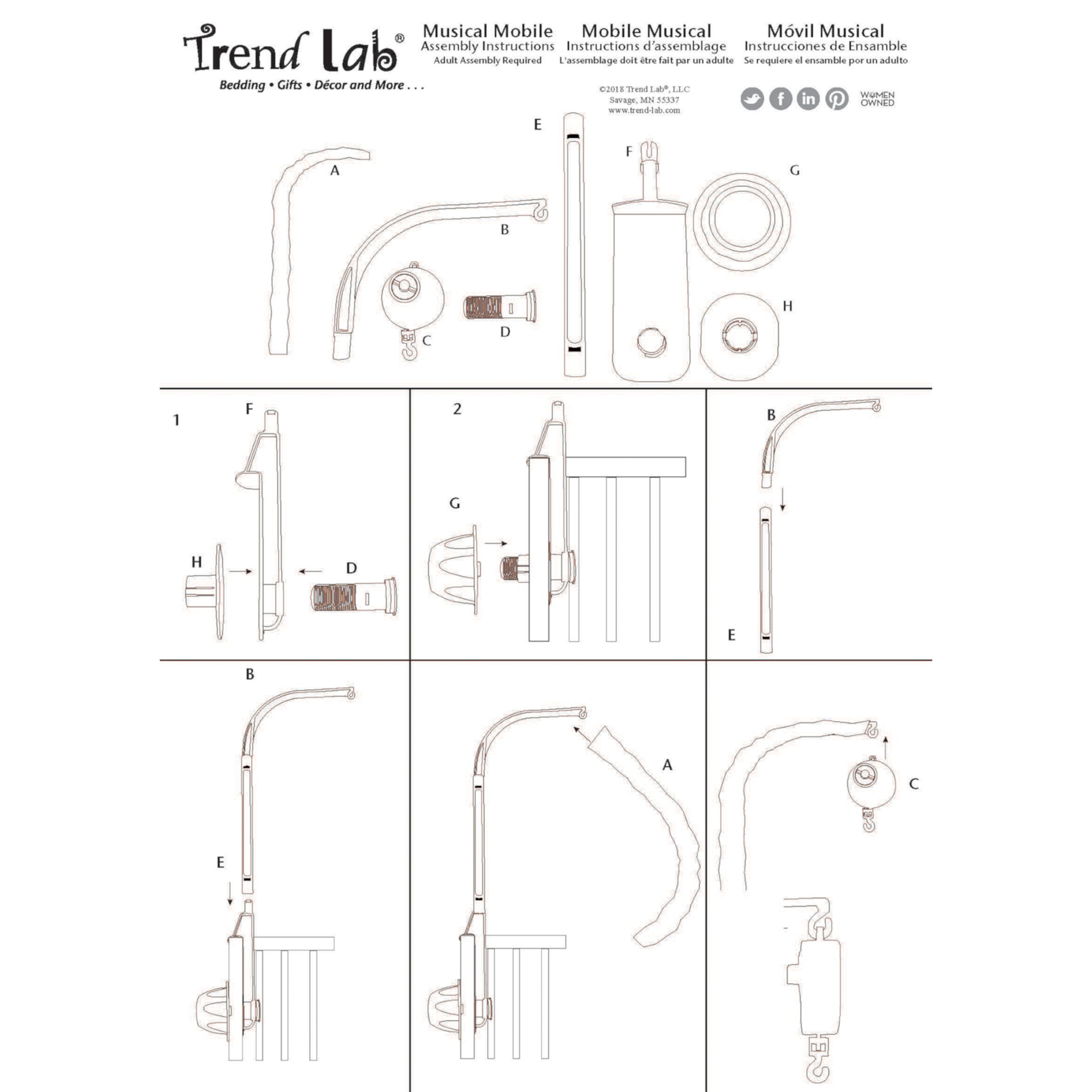 Trend Lab Musical Nursery Crib Mobile for Baby, Sydney Animals Trend Lab