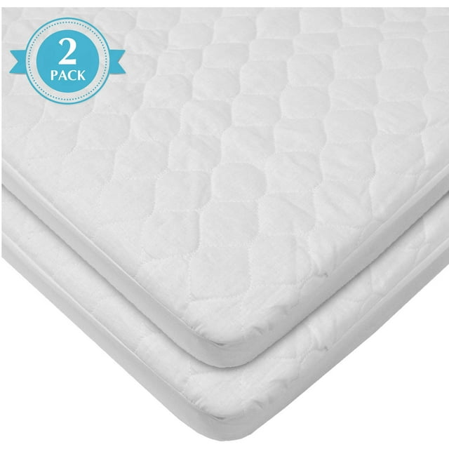 American Baby Company Waterproof Fitted Quilted Portable Mini Crib Mattress Pad Cover 2 Count, White, for Boys and Girls American Baby Company