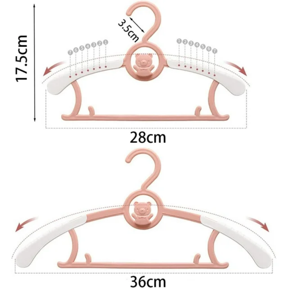 EUZODNAK Baby Hangers for Closet, Non-Slip 11"-14" Adjustable Infant Clothes Hanger for Nursery, 0-18yrs Plastic Kid Hanger Clothing Organizer, Children Pink Plastic Rack for Newborn Toddler Coat EUZODNAK