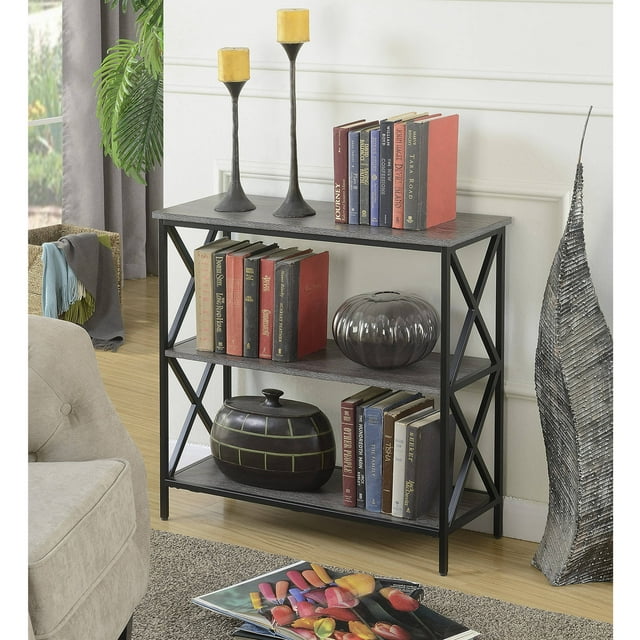 Convenience Concepts Tucson Three-Tier Bookcase in Weathered Gray Wood Finish Convenience Concepts