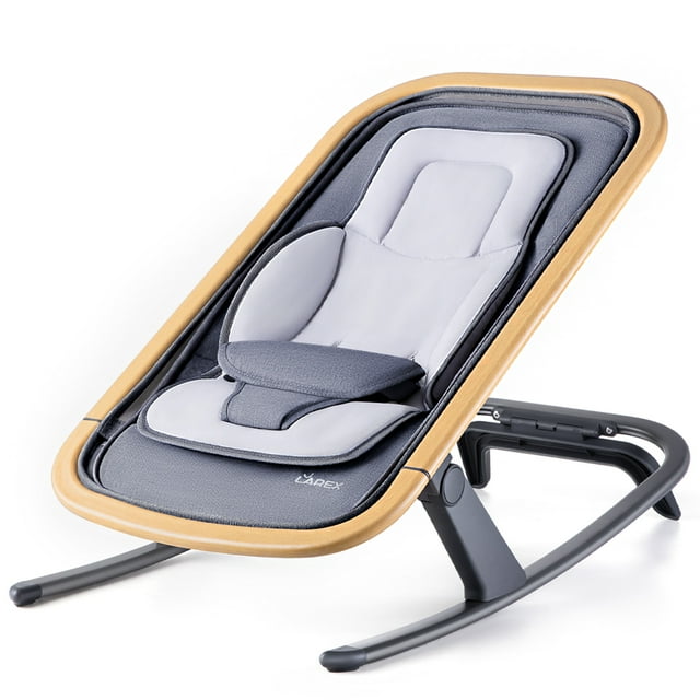 LAREX Hamaca para Bebé, Asiento de Hamaca Portátil para Bebés Recién Nacidos con Arnés de 3 Puntos, Asiento Hinchable de Diseño Ergonómico para Bebés con Tela de Malla de Grano de Madera Larex