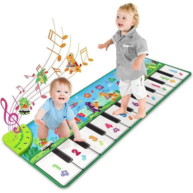 Allaugh Baby Piano Mat, Dinosaur Musical Piano Mat for Kids 1-5 Years Old Toddler, Floor Keyboard Music Dance Touch Playmat Toy Adjustable Volume/ Record/ Playback Allaugh