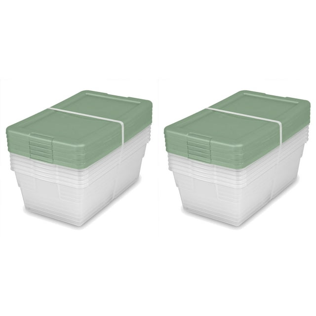 Sterilite Clear Stackable 6 Qt Storage Tote Container, Crisp Green(10 Pack) Sterilite