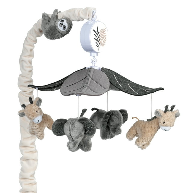 Lambs & Ivy Baby Jungle Animals Gray/Tan Musical Crib Mobile Soother Toy Lambs & Ivy