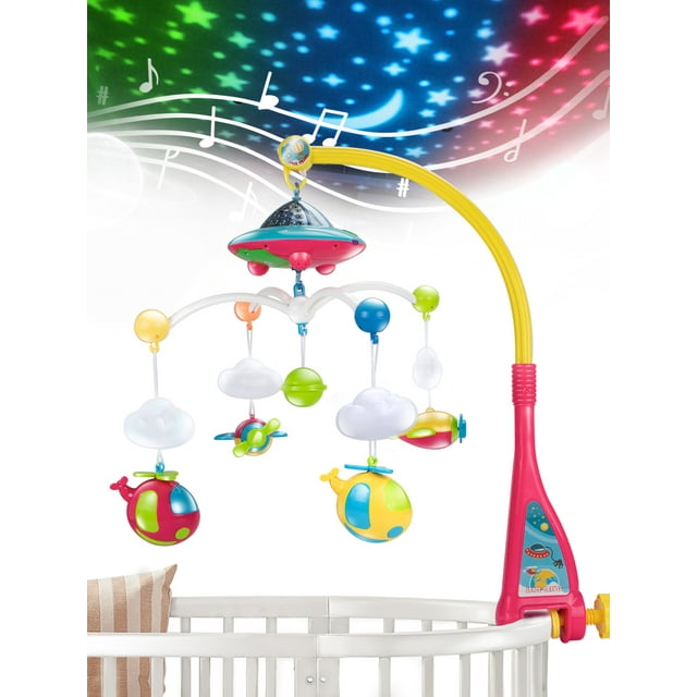 UNIH Baby Crib Mobile with Lights and Music Box for Toddlers, Musical Mobile with Moon and Stars Projection for Infants Age 0 to 24 Months UNIH