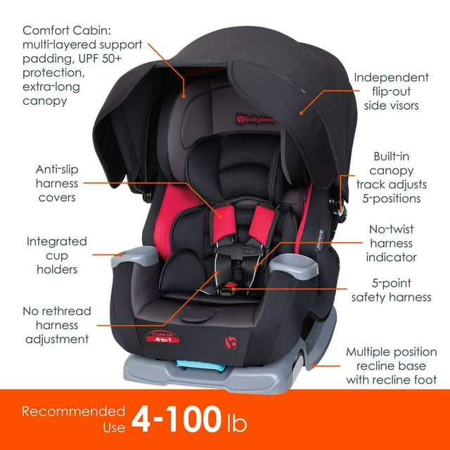 Baby Trend Cover Me 4 in 1 Convertible Car Seat w/Canopy, Scooter Black/Red Visit the Baby Trend Store