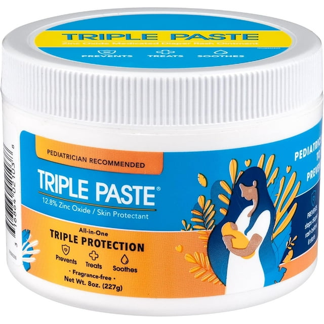 Triple Paste Diaper Rash Cream for Baby - 8 Oz Tub - Zinc Oxide Ointment Treats, Soothes and Prevents Diaper Rash - Pediatrician-Recommended Hypoallergenic Formula with Soothing Botanicals Triple Paste