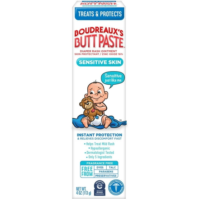 Boudreaux's Butt Paste for Sensitive Skin Diaper Rash Cream, Ointment for Baby, 4 oz Tube Visit the Boudreaux's Butt Paste Store