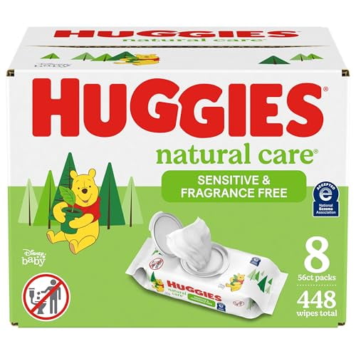 Huggies Natural Care Sensitive Baby Wipes, Unscented, Hypoallergenic, 99% Purified Water, 8 Flip-Top Packs (448 Wipes Total) Huggies