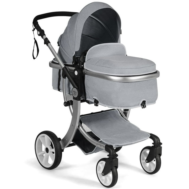 Infans Folding Aluminum Infant Bassinet Reversible Baby Stroller W/ Diaper Bag Grey INFANS