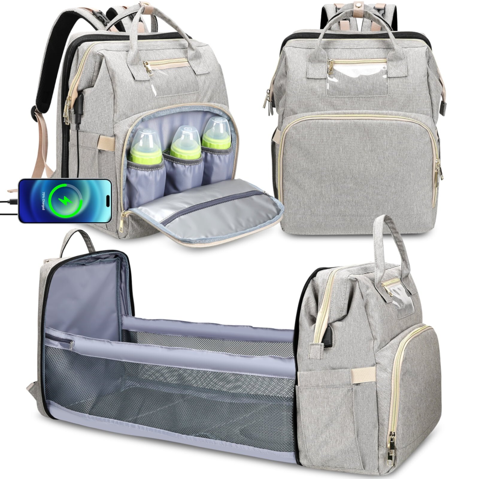 Mochila para Pañales de Bebé, Bolsa para Pañales para Papá Mamá con Almohadilla, 16 Bolsillos, Estuche para Chupete, Bolsa Grande para Pañales Unisex para Viajar, Negro DERSTUEWE