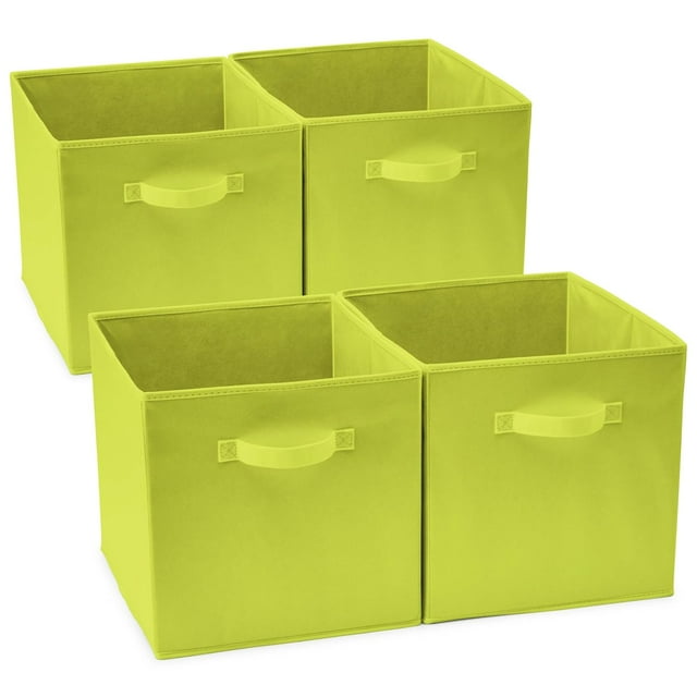 EZOWare Set of 4 Foldable Fabric Basket Bins, Collapsible Storage Organizer Cube 10.5 x 10.5 x 11 inch for Nursery, Playroom, Kids, Living Room - (Kale Green) EZOWare