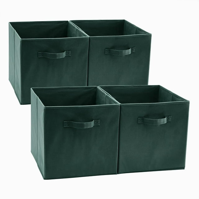 EZOWare Set of 4 Foldable Fabric Basket Bins, Collapsible Storage Organizer Cube 10.5 x 10.5 x 11 inch for Nursery, Playroom, Kids, Living Room - (Kale Green) EZOWare