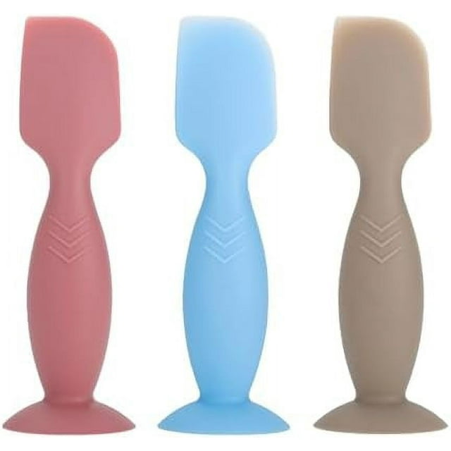 3 Pack Baby Diaper Cream Spatula Applicator, Soft Silicone Diaper Cream Brush Baby Butt Paste Spatula Diaper Cream Brush with Suction Cup Base (Khaki, Blue, Rose Red) Binzhouyixin