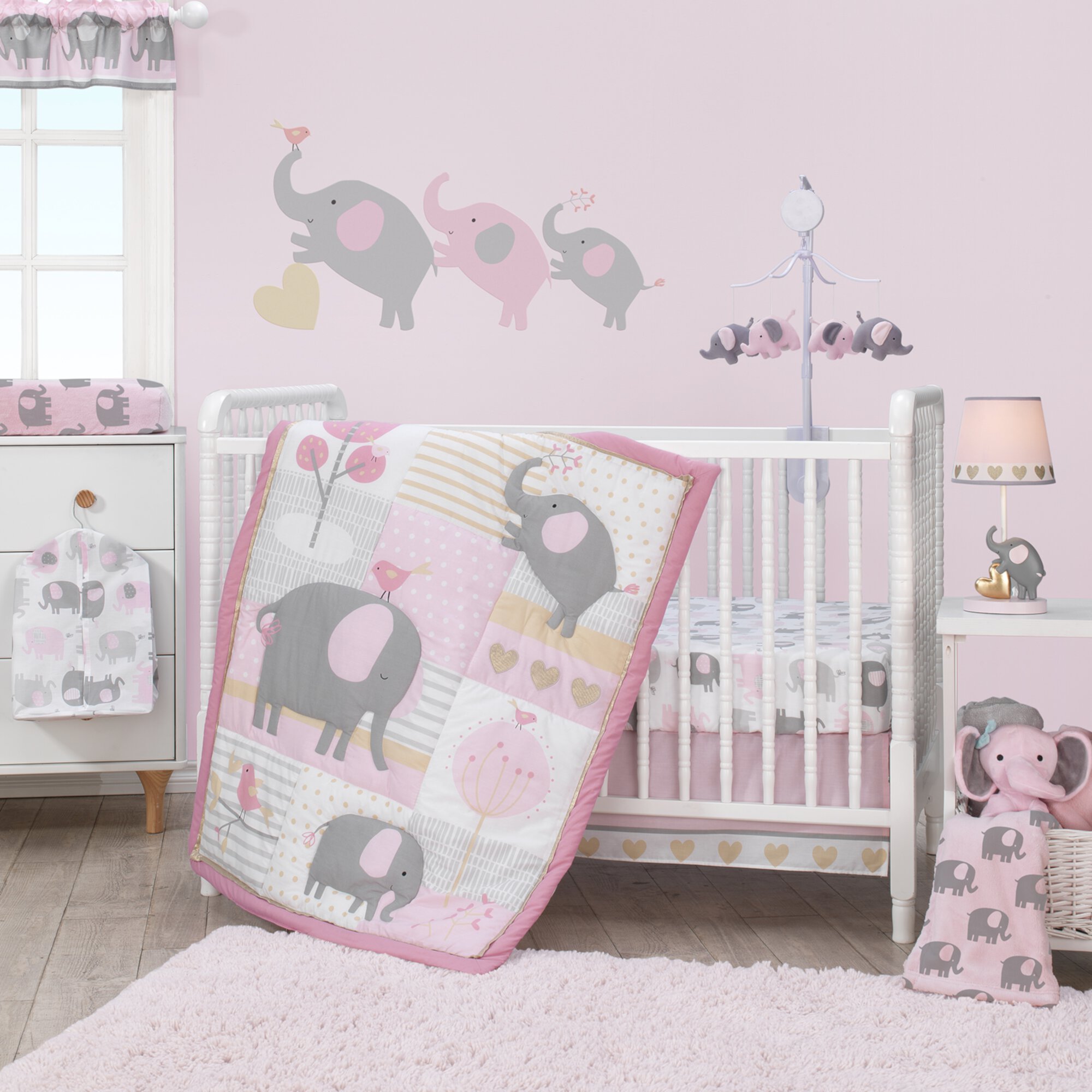 Bedtime Originals Eloise Pink/Gray Elephant Musical Baby Crib Mobile Bedtime Originals