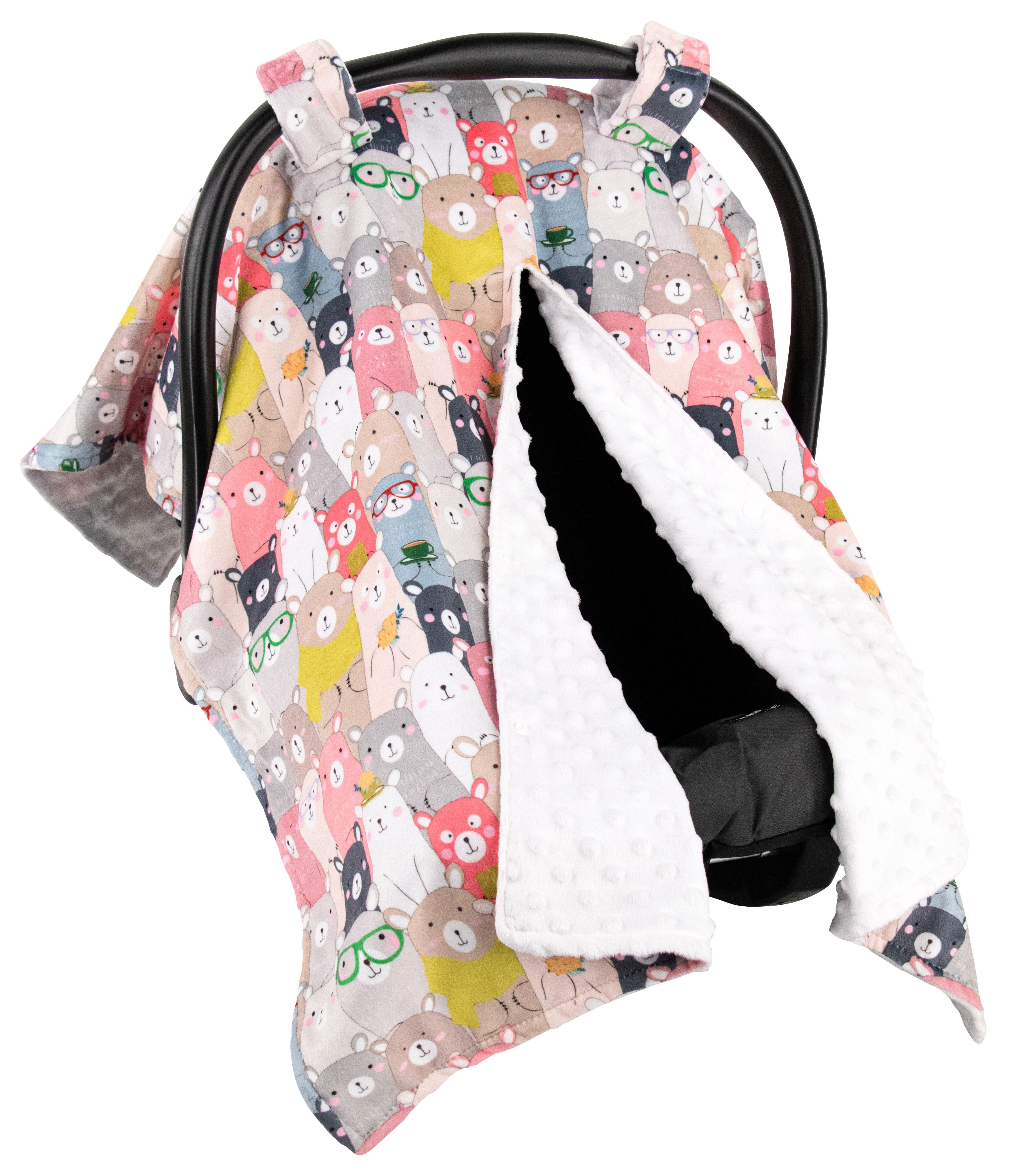 Top Tots Deluxe Minky Car Seat Canopy for Infant, Hello Panda, Unisex Top Tots