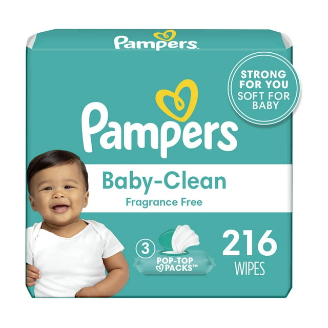 Pampers Baby Wipes, Complete Clean Fragrance Free 3X Pop-Top Pack, 216 Count Unscented 216 Count (Pack of 1) Pampers