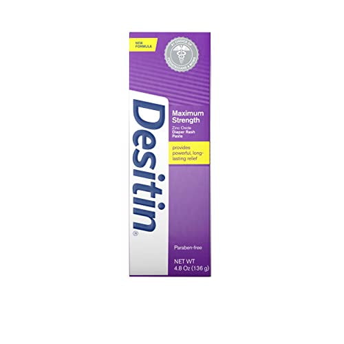 Desitin Maximum Strength Baby Diaper Rash Cream with 40% Zinc Oxide for Treatment, Relief & Prevention, Hypoallergenic, Phthalate- & Paraben-Free Paste, 4.8 oz Desitin