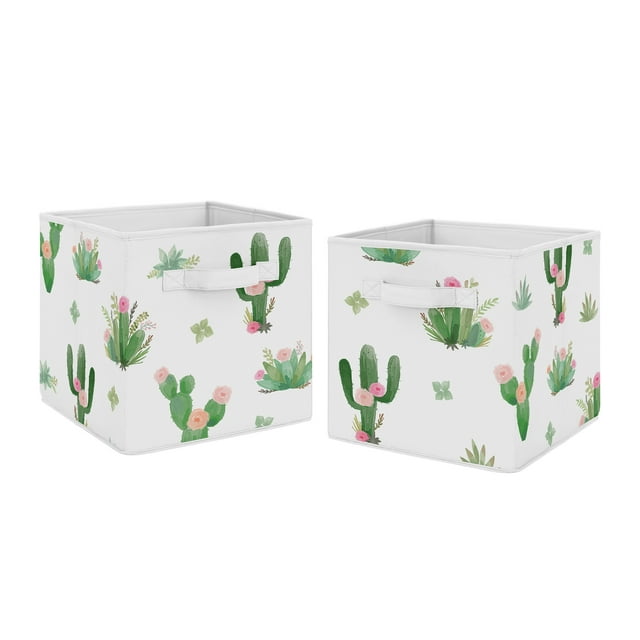 Cactus Floral Pink Green Fabric Storage Bins (Set of 2) by Sweet Jojo Designs Sweet Jojo Designs