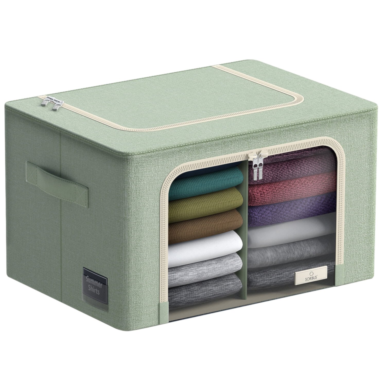 Sorbus Storage Bin with Dividers, Stackable & Foldable with Window & Handles for Linens & Clothes Sorbus